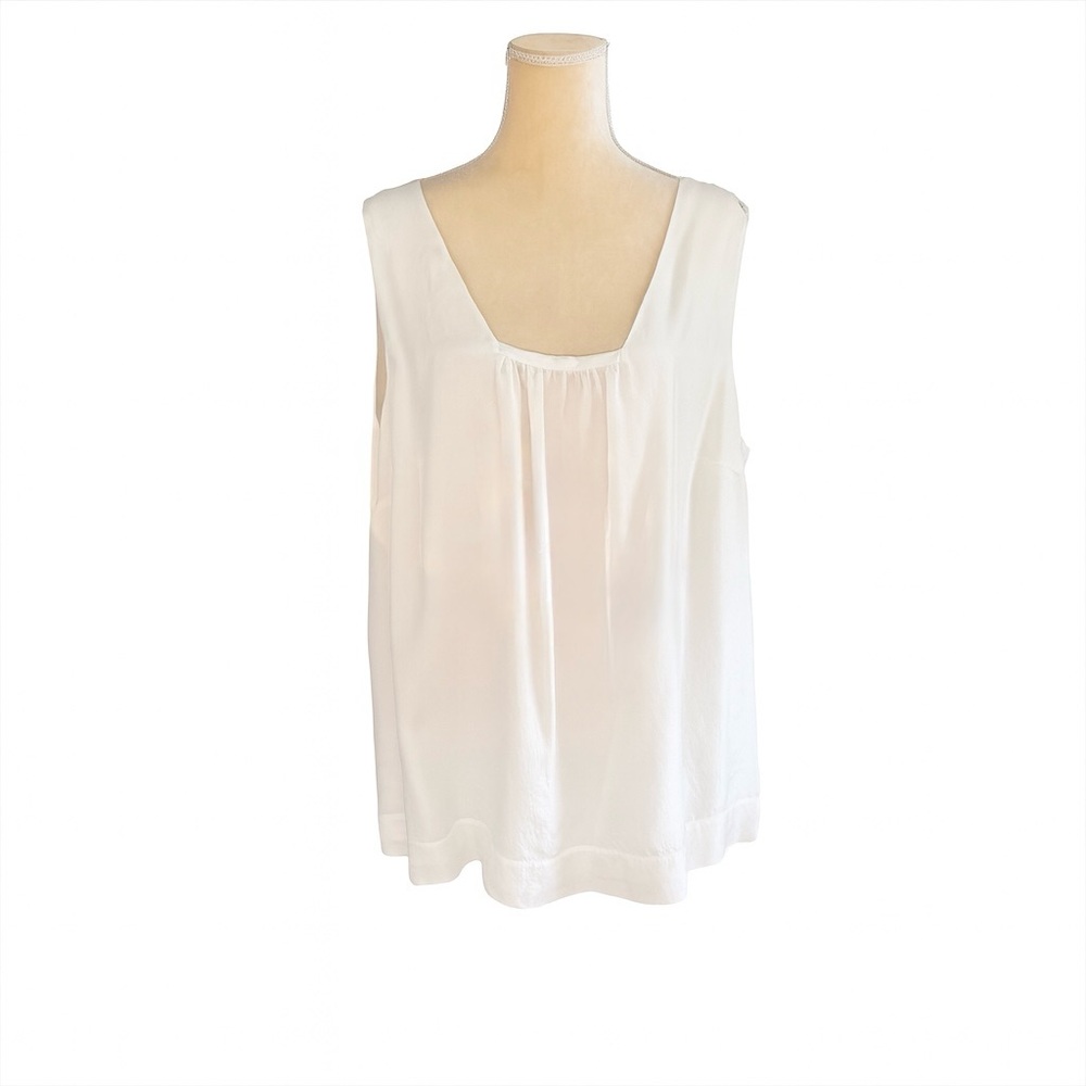 Eileen Fisher Woman Pure Silk Shell Top Line Blouse Ivory White Sleeveless Lined